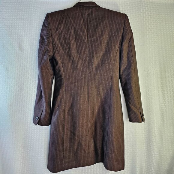 Escada Margaretha Ley Brown Pinstripe Button-Up Wool Mohair suit dress - Picture 3 of 15